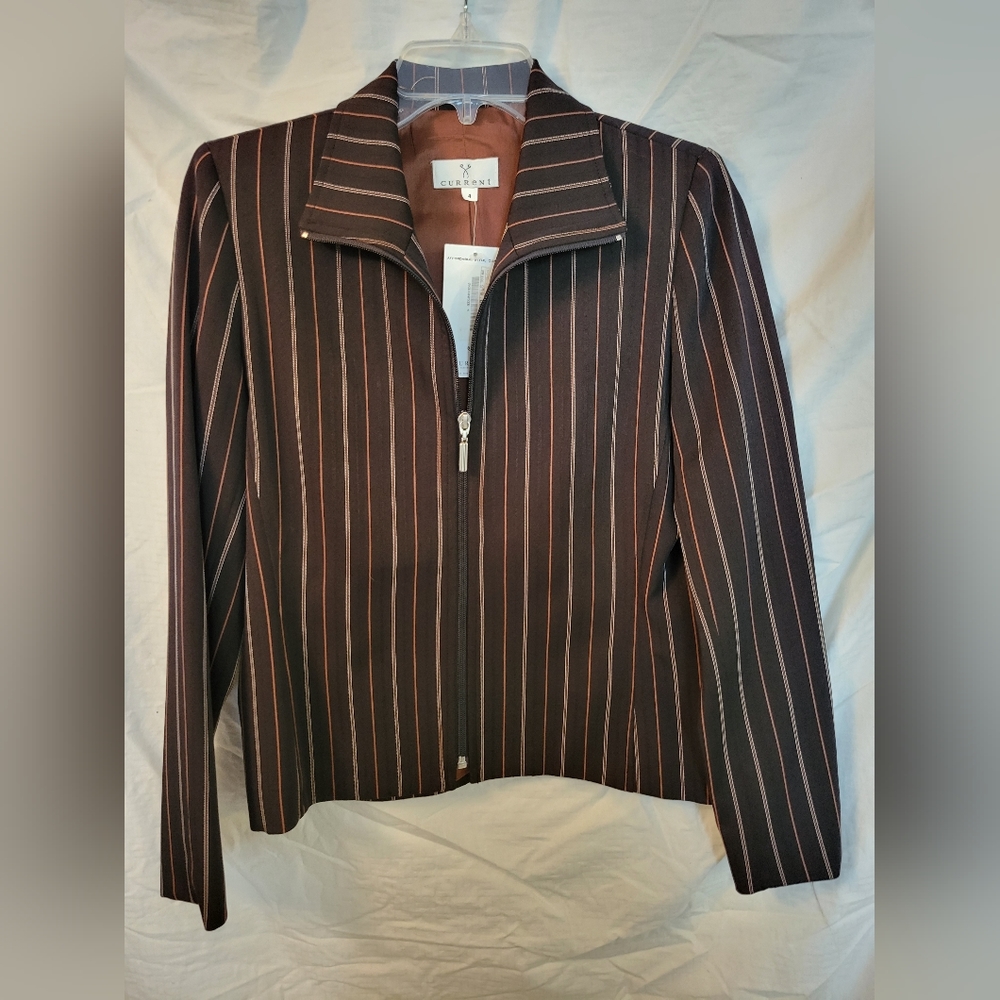 Current pinstripe zip dress jacket